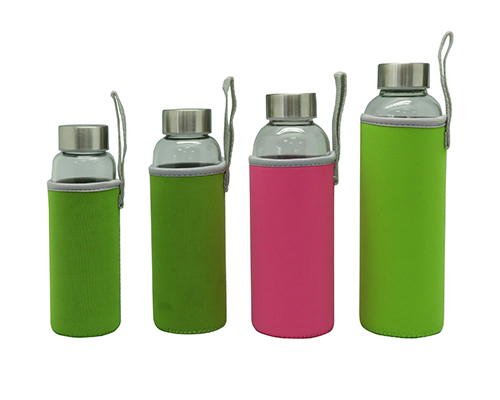 Portable Single Wall Glass Water Bottle With Protective Bag
