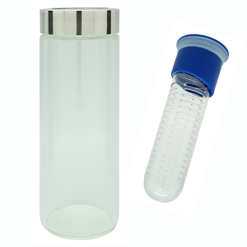 Single Wall Glass Fruit Bottle with Strainer