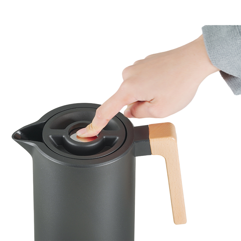 3 Layers Wooden Handle Stainless Steel Insulated Smart Press Coffee Pot