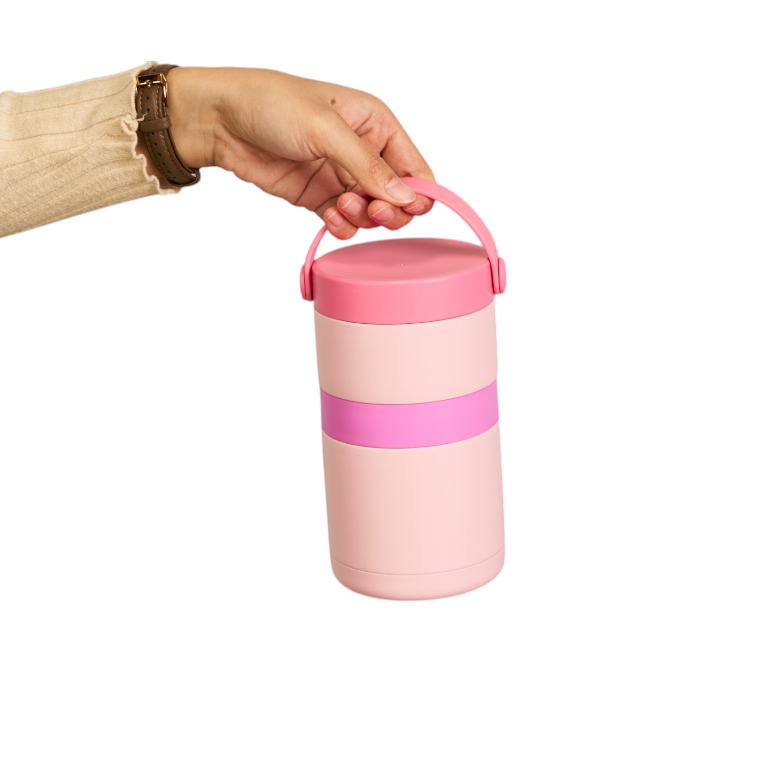 2 Layers Stainless Steel Food Container with Handle for On-The-Go Meal