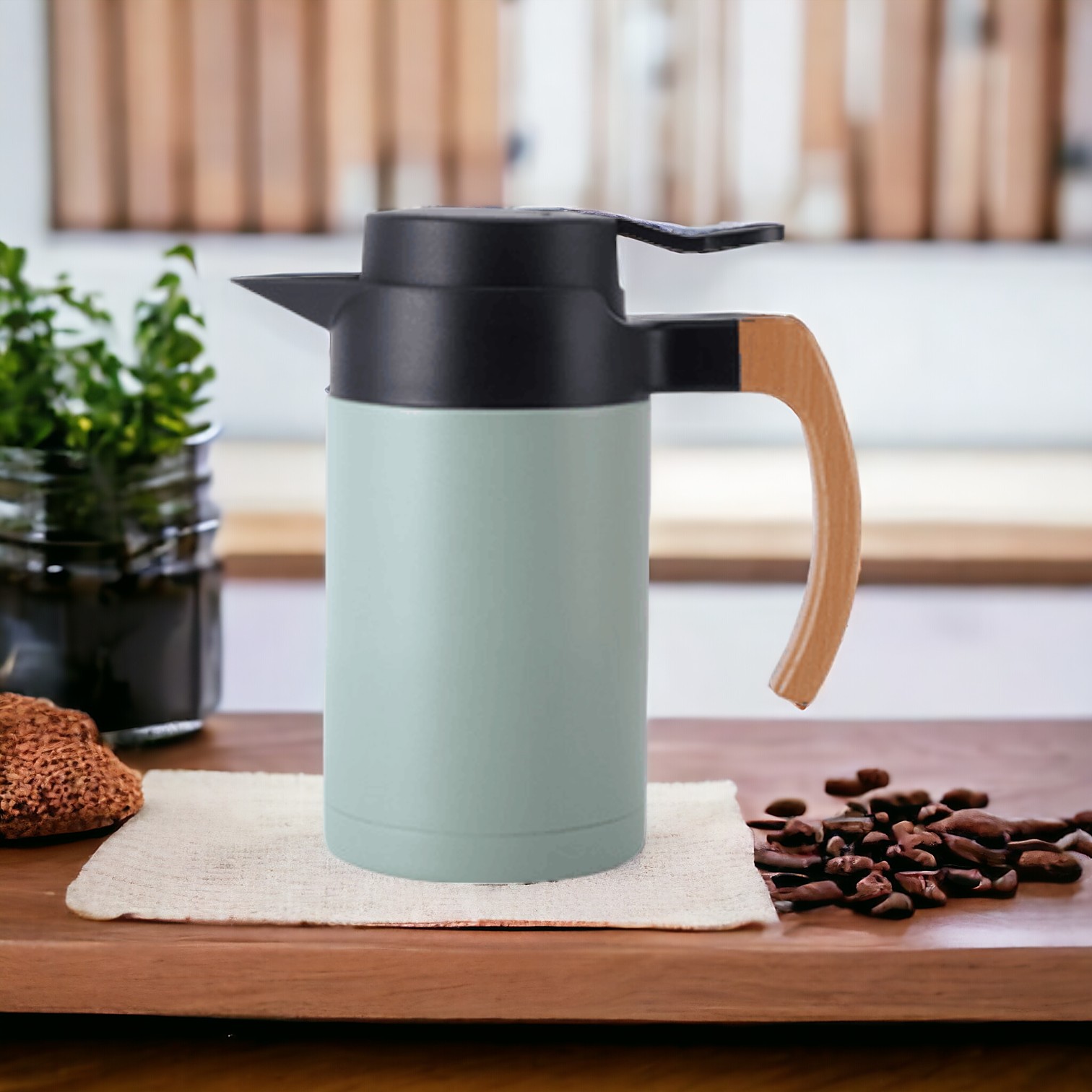 850ml Curved Wooden Handle Stainless Steel Vacuum Coffee Pot