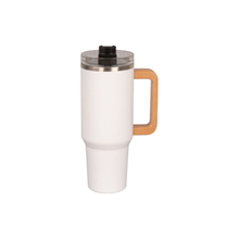 40oz Whirling Lid Stainless Mug Thermal Tumbler With Wooden Handle