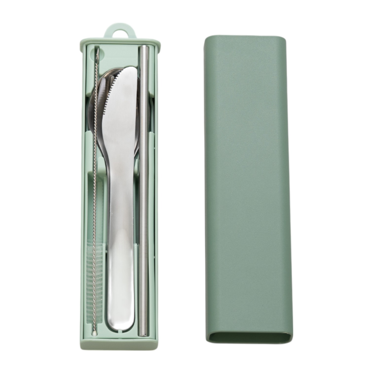 6-Piece Portable Stainless Steel Travel Cutlery Set with Case – Knife, Fork, Spoon, Straw & Brush