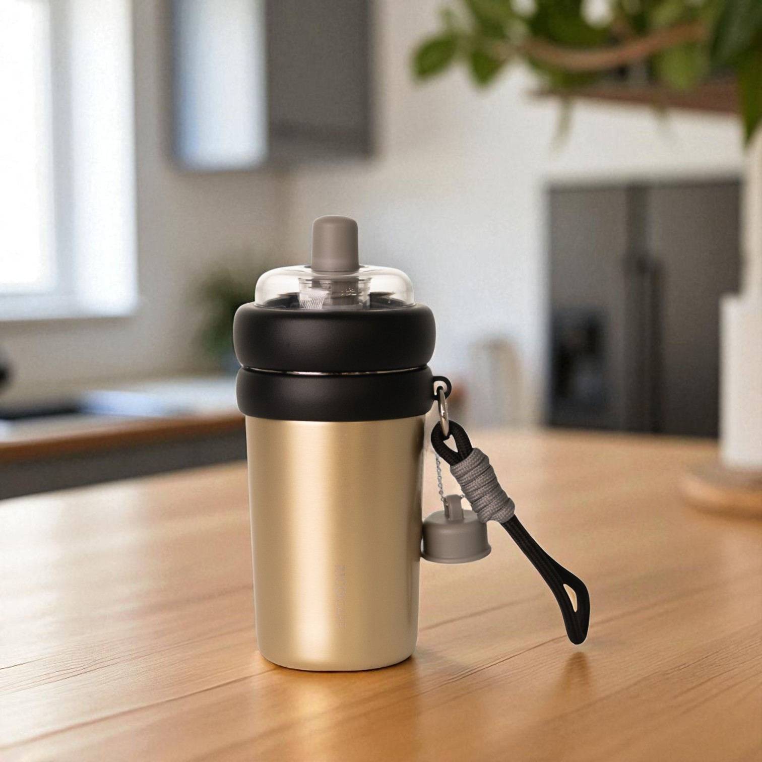 portable tea tumbler with handle strap