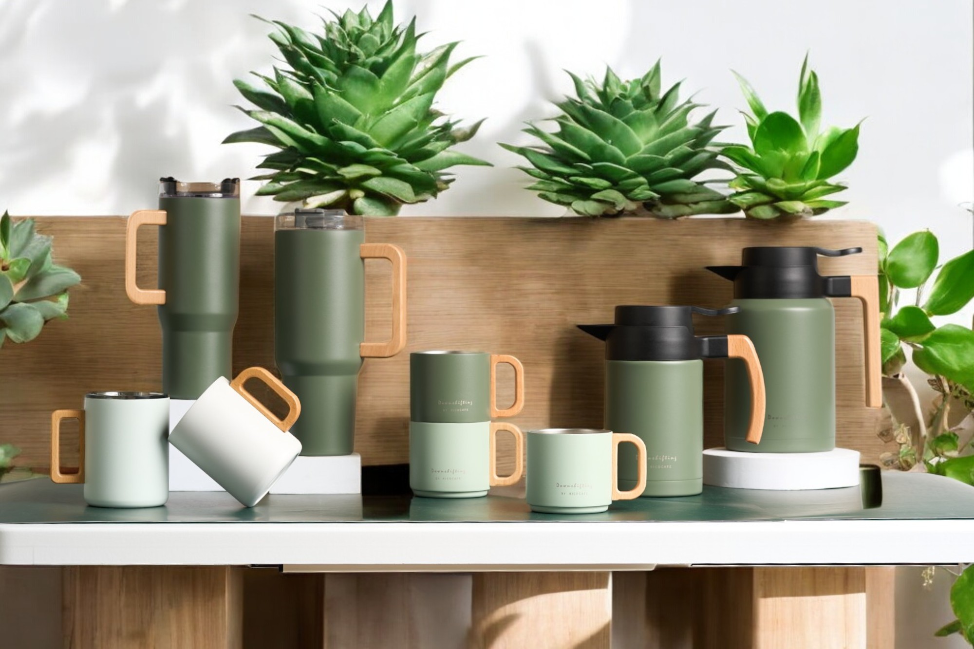 40oz Whirling Lid Stainless Mug Thermal Tumbler With Wooden Handle