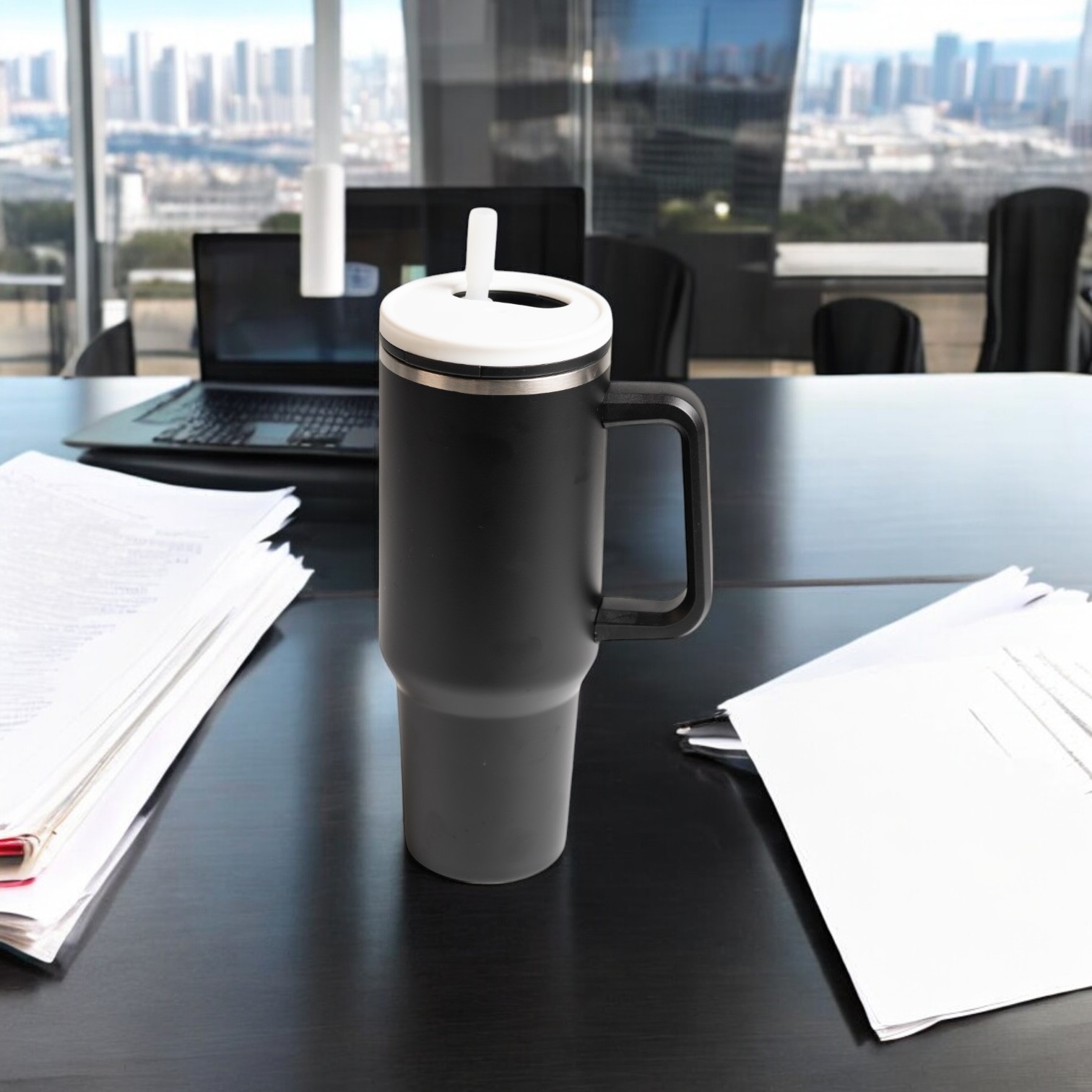 40oz Anti-Dust Stainless Vacuum Handle Mug with Whirling Straw Lid