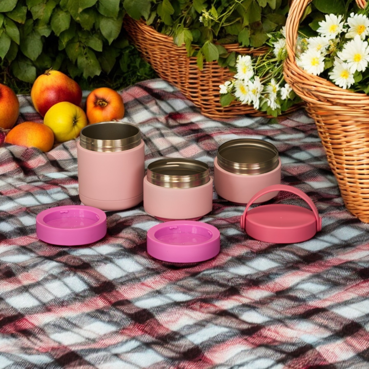 3 Layers Stainless Steel Food Container with Handle for On-The-Go Meal