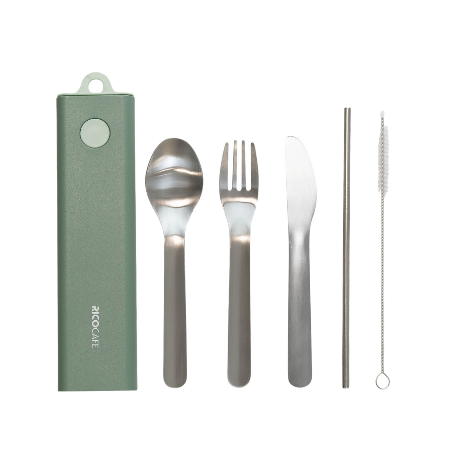 6-Piece Portable Stainless Steel Travel Cutlery Set with Case – Knife, Fork, Spoon, Straw & Brush