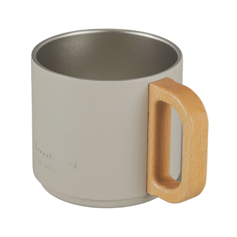 300ml Stackable Wooden Handle Stainless Steel Vacuum Coffee Mug 